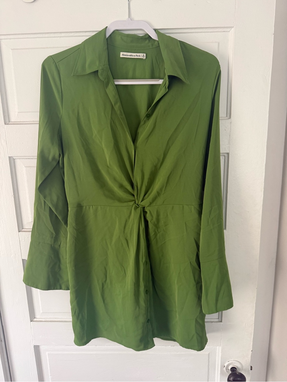 Abercrombie & Fitch Olive Green Twist-Front Button-Down Blouse